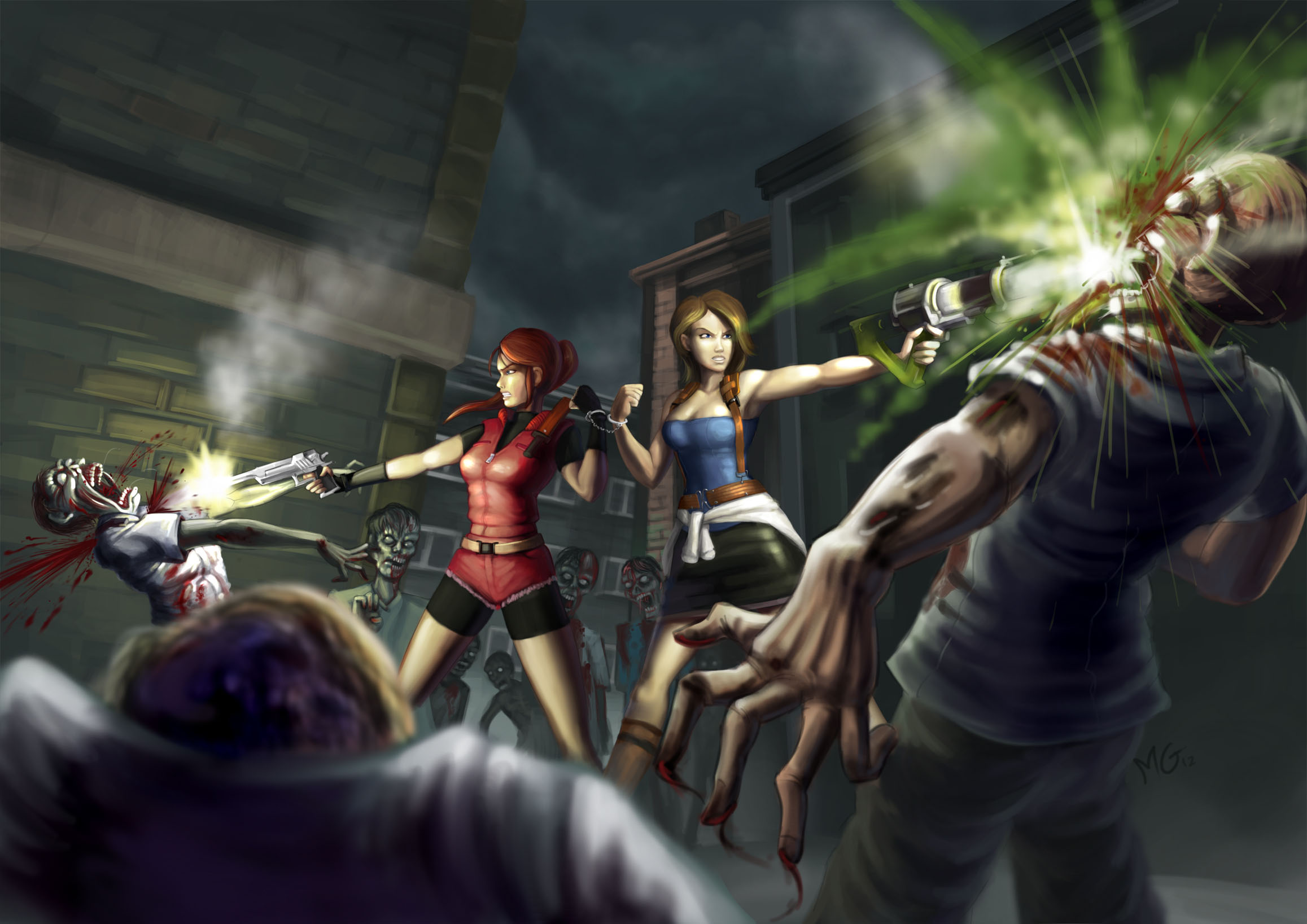 Claire and Jill in Action against masses of Zombies | Game-Art-HQ