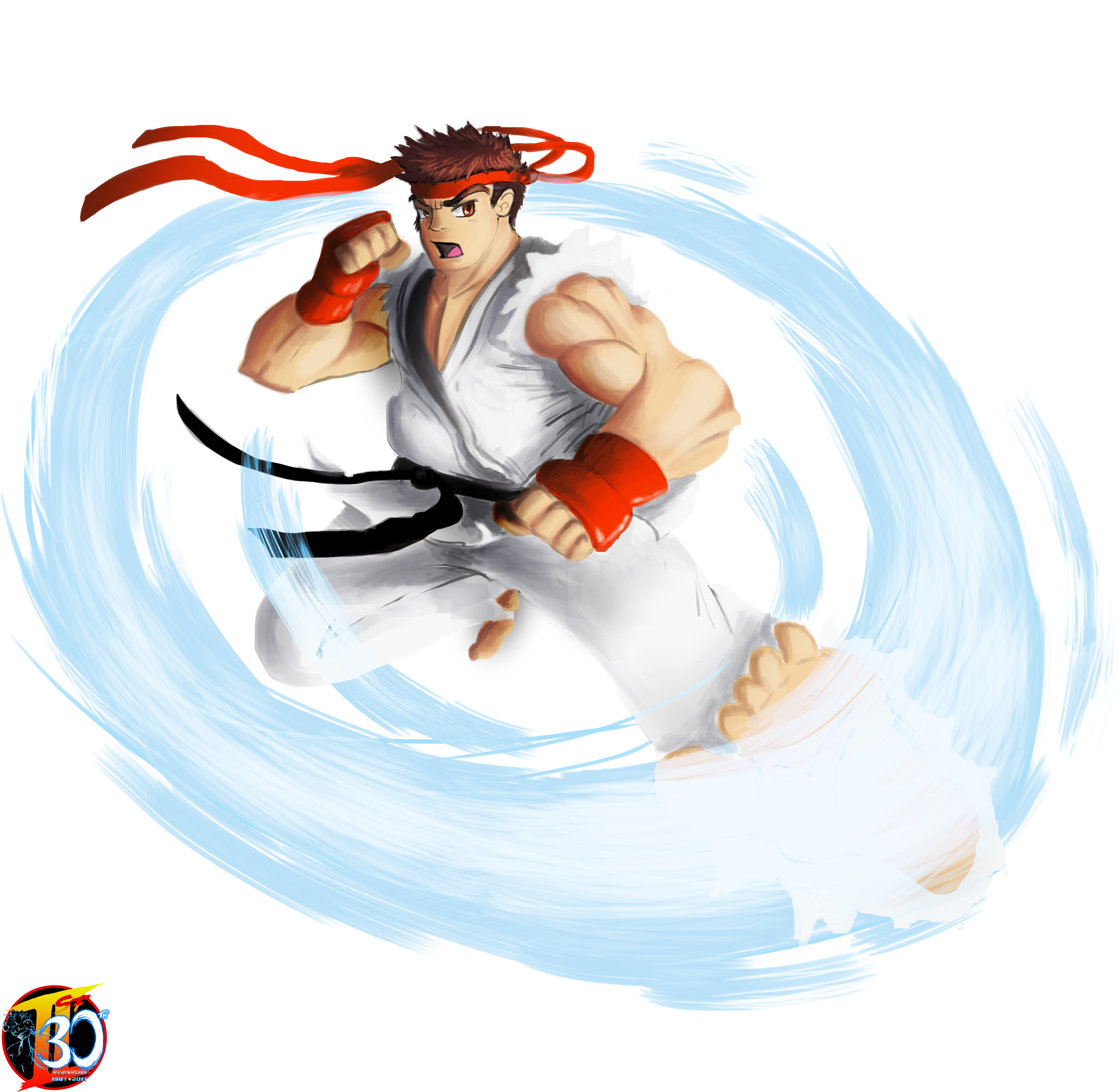 An image illustrating Ryu performing the Tatsumaki Senpukyaku [1].